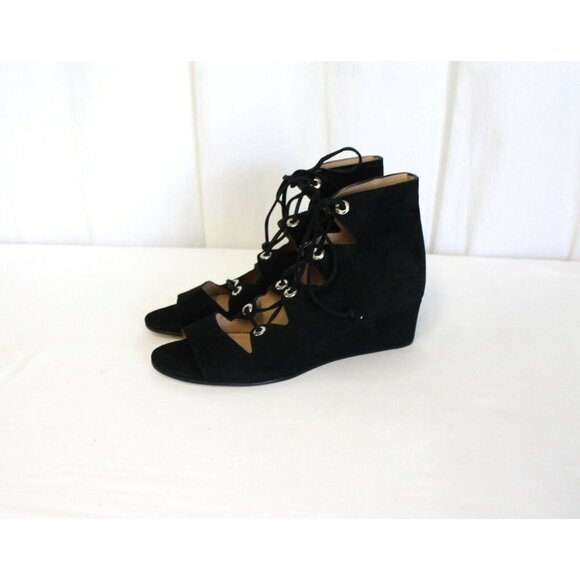 J CREW LAILA LACE-UP WEDGES IN SUEDE BLACK SIZE 9 E7658 - Picture 3 of 7